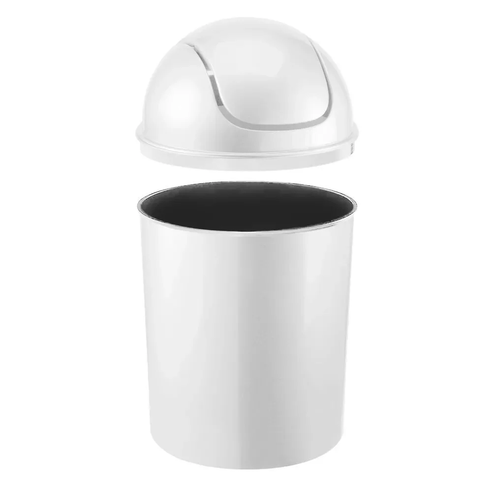 Mini Trash Can 1.25 Gallon White Swing Lid Small Waste Bin for Bathroom Kitchen